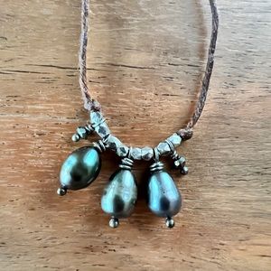 Freshwater black pearl corded necklace